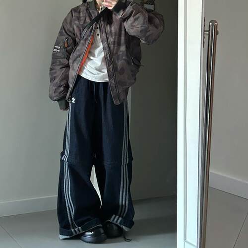 Adidas三叶草男女春夏短裤可拆卸宽松阔腿牛仔裤工装扭扭裤KB6415