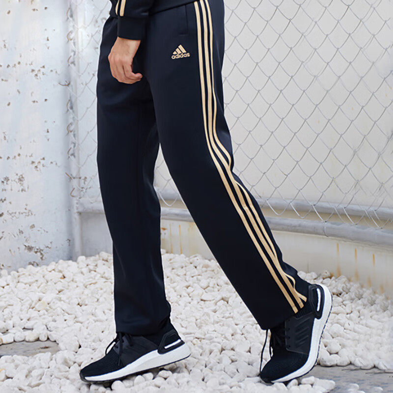 阿迪达斯运动套装男春季新款金标立领外套三条纹长裤薄款两件套男