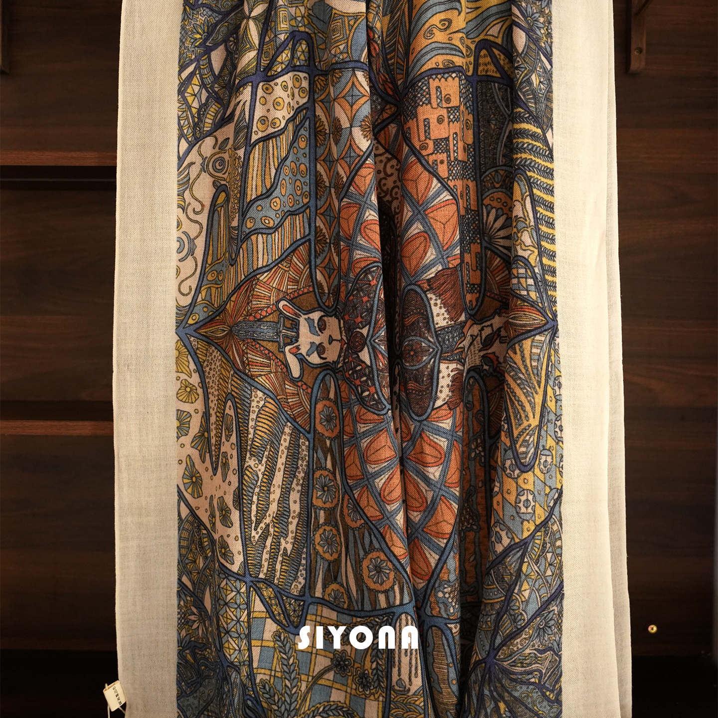 SIYONA复古波嬉风印花大方巾女羊绒双面百搭多功能披肩围巾