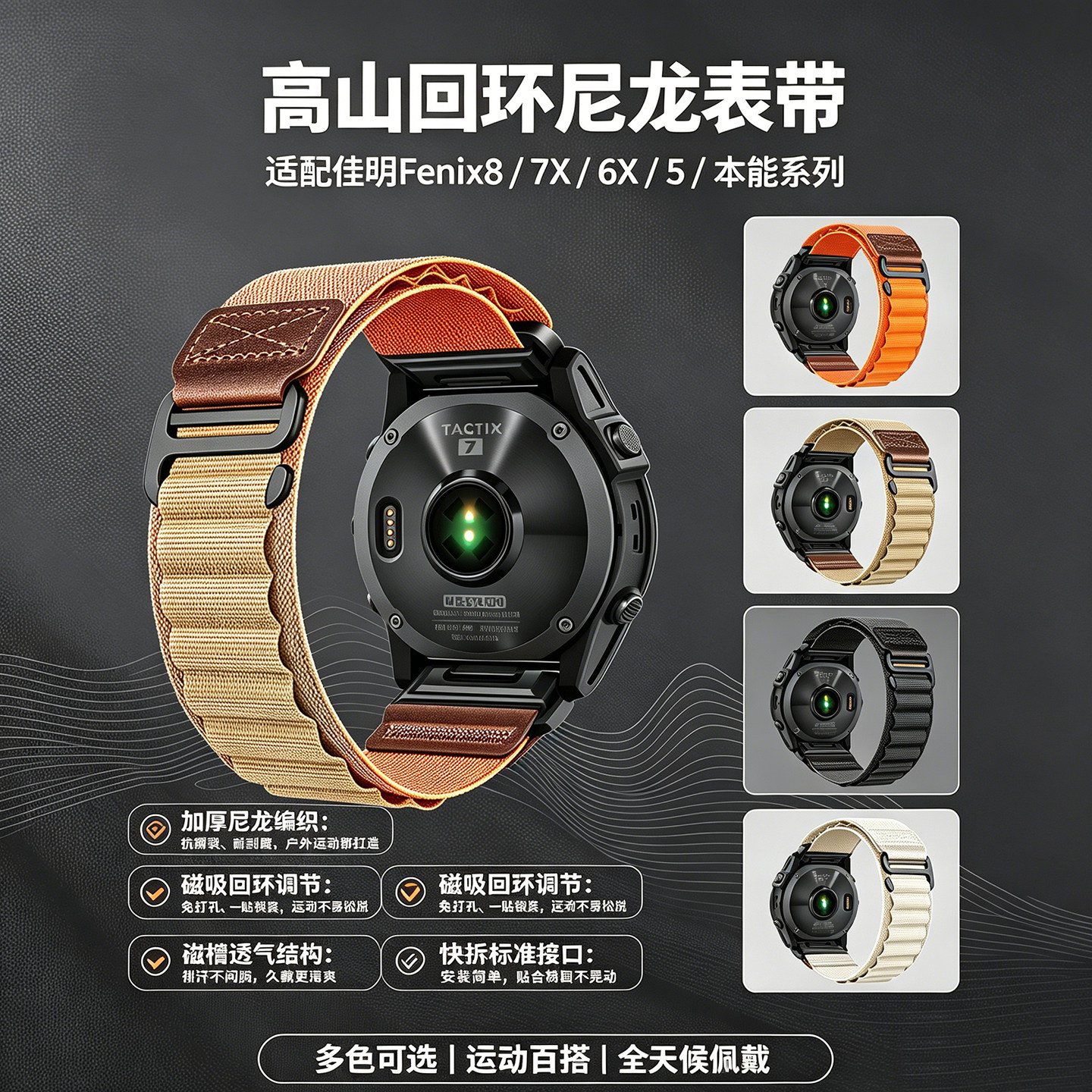 适用皮标尼龙佳明手表表