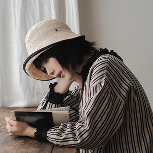 Lion 复古休闲柔软轻盈台湾chao细亚麻辫宽檐草帽遮阳帽 chill