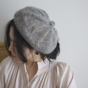 Lion chao美自留手工编织西班牙幼马海毛贝雷帽毛线帽秋冬女 钻光