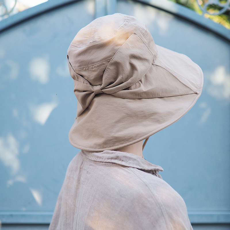 Lion有颜的质感防晒日本面料设计蝴蝶结大檐遮阳帽出游防风绳护颈