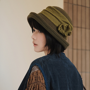 Lion~喜欢的花 羊毛针织软呢褶皱帽腰渔夫帽盆帽秋冬女可拆装式