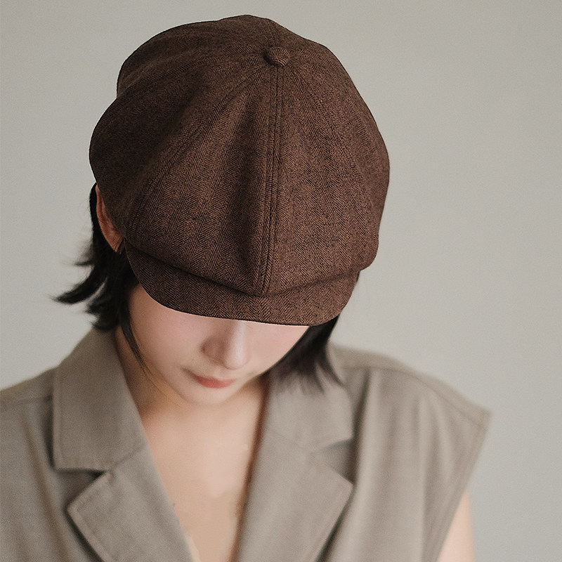 Lion～think 复古羊毛绢丝人字纹鸭舌帽报童帽男女秋冬Gatsby Cap