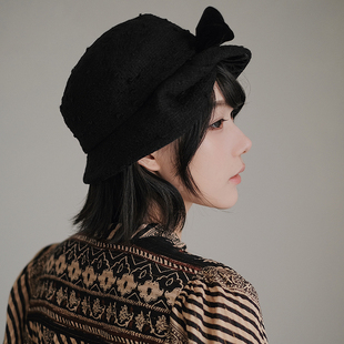 Lion～小夜曲 设计师面料羊毛混纺粗花呢真丝丝绒钟形帽盆帽秋冬