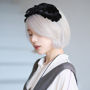 Lion~黑天鹅 古董复刻宫廷丝绒羽毛发箍垫高颅顶头箍宽压发秋冬女