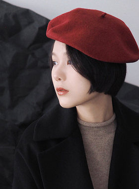 Lion~Monica 100%美丽诺羊毛贝雷帽法式蓓蕾帽南瓜帽画家帽秋冬女