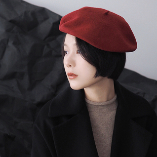 蓓蕾帽南瓜帽画家帽秋冬女 100%美丽诺羊毛贝雷帽法式 Lion Monica