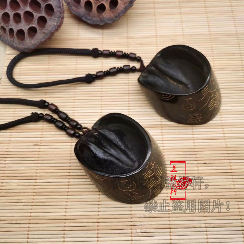 保真天然整个大黑驴蹄壳打孔雕刻描金摸金赦令平安文玩手把件摆件