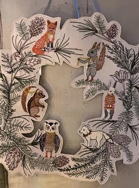 Coralandtusk刺绣布艺装饰品圣诞节花环墙面挂布圣诞节口袋挂画