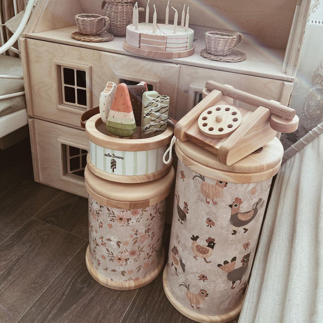 俄罗斯手工木制复古风小公鸡大号收纳箱家用收纳玩具收纳内衣收纳