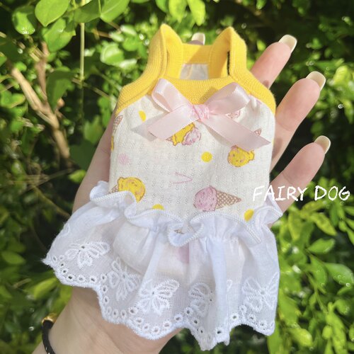 福利款FairyDog私宠定制宠物衣服夏日网眼冰淇淋吊带裙马尔济斯