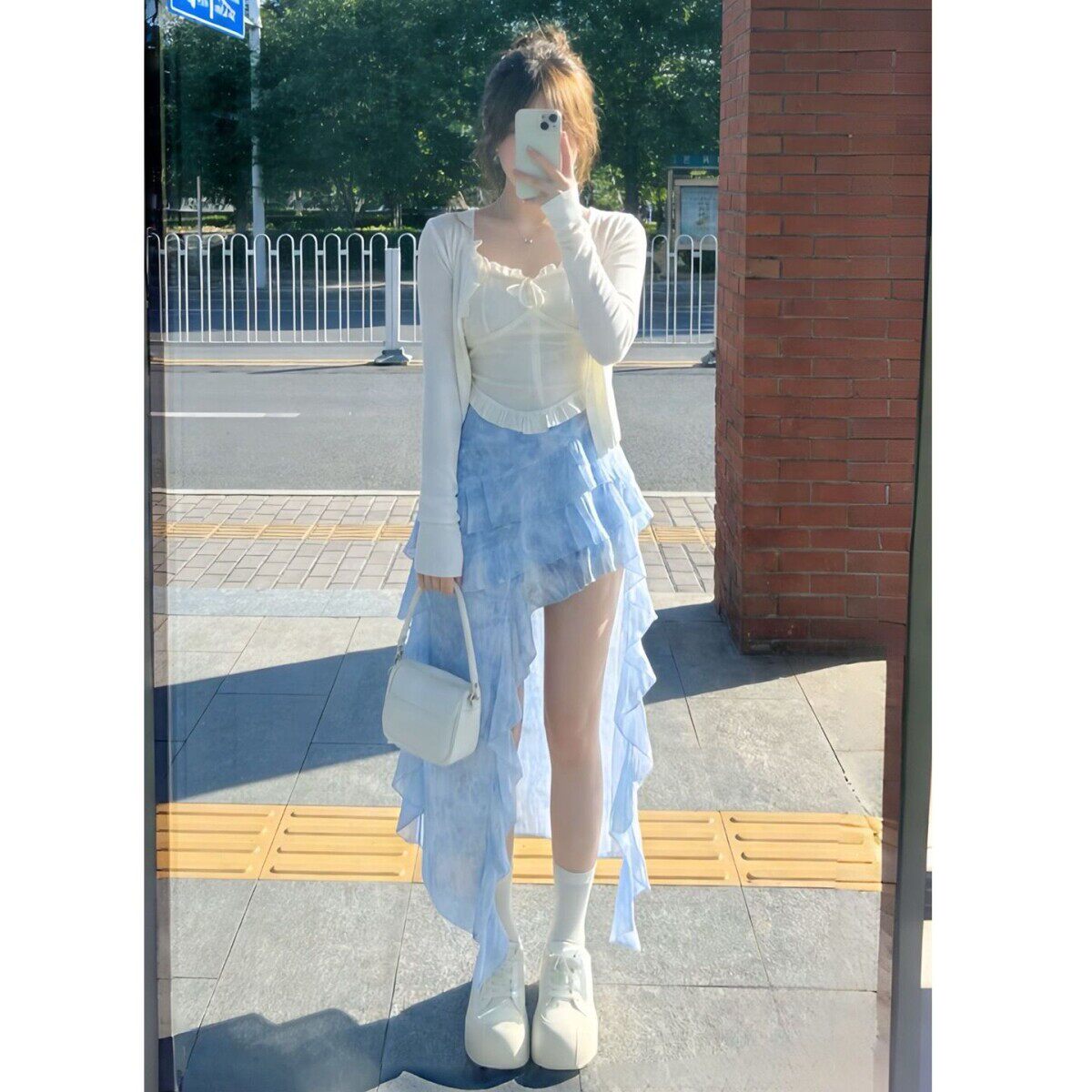 韩系巨好看穿搭一整套早春2026新款白色T恤女不规则半身裙子套装