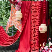 新中式 饰竹编灯笼布幔背景墙结婚宴场景氛围感道具 婚礼晨袍布置装