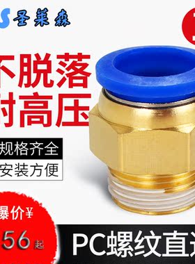 气动快插直通快速接头公制螺纹气管PC4/6-M5PC8-M6/M8/M10M12M16