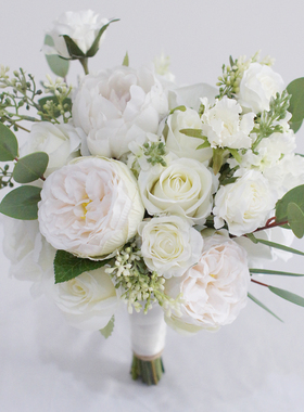 ins森系白色新娘仿真手捧花奥斯汀玫瑰结婚影楼拍照婚礼韩式