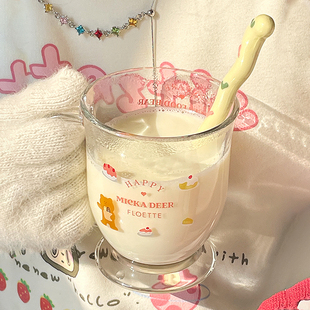 玻璃杯家用喝水杯子女高颜值带把手冲泡杯ins风水杯牛奶果汁杯