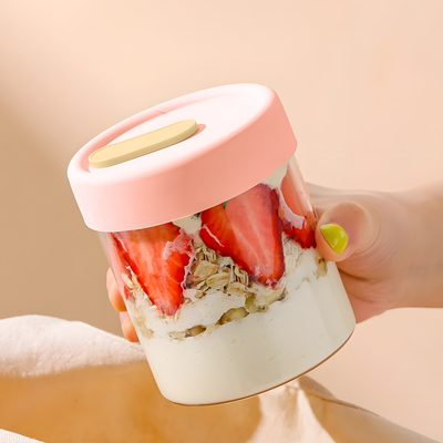 酸奶燕麦杯子带盖带勺杯外带水果上班族便携早餐杯隔夜保鲜玻璃杯