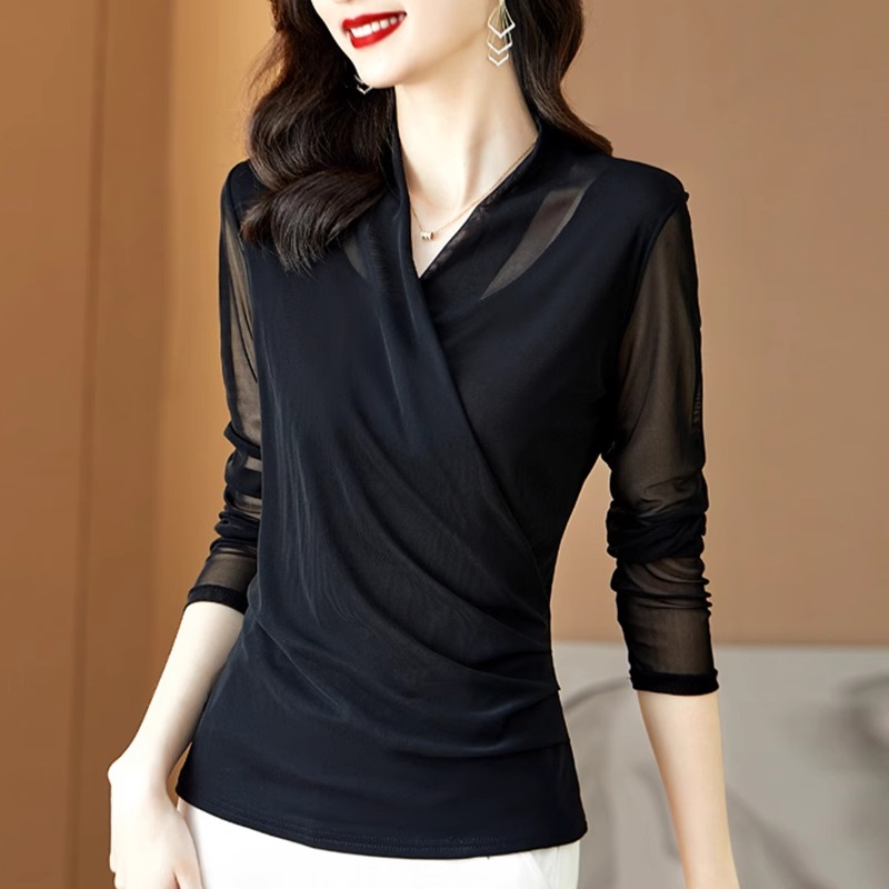 蕾丝打底衫女春秋2024新款时尚洋气遮肚藏肉收腰显瘦大码内搭上衣