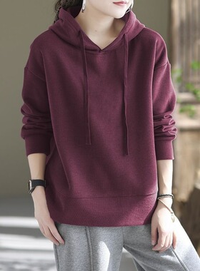 纯棉套头连帽运动衫女春秋冬2025新款爆款大尺码宽松百搭休闲 上