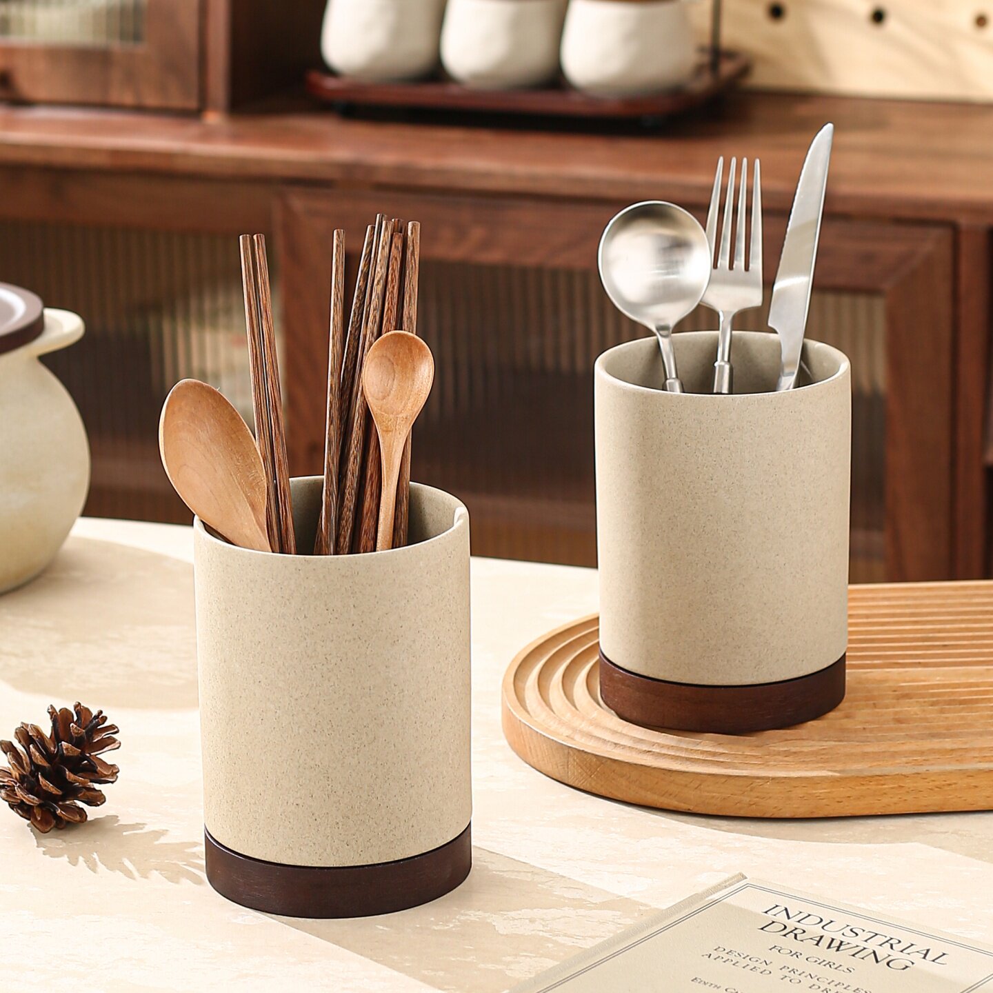 中式复古粗陶筷子筒架台面沥水防霉筷子桶刀叉勺筷子篓筷子收纳盒,餐饮具,餐具笼/架,淘宝优惠券,粉丝福利购,淘宝优惠卷