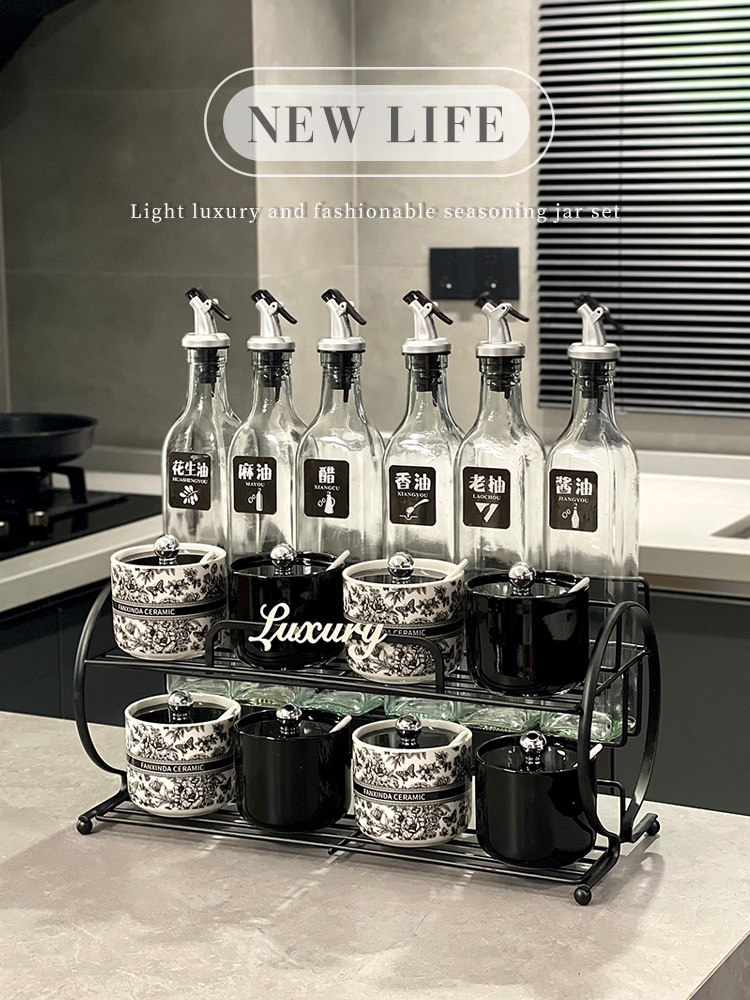 中世纪风格易接近豪华盐瓶调味盒家用陶瓷调味罐套装厨房调味收纳
