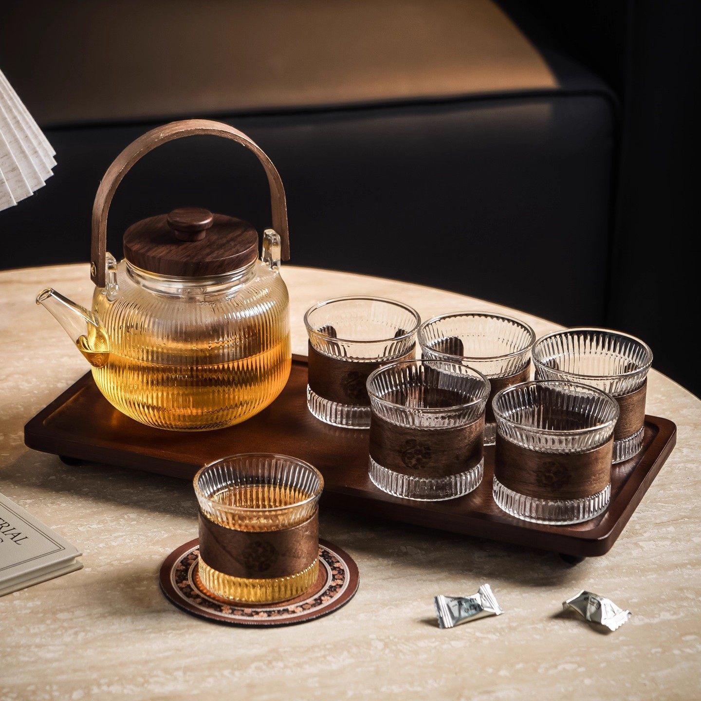 高颜值大容量竖纹透明玻璃杯家用客厅耐高温泡茶玻璃水杯水壶套装,餐饮具,玻璃杯,淘宝优惠券,粉丝福利购,淘宝优惠卷