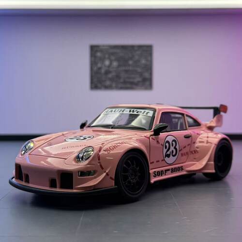 1:24保时捷RWB993粉猪涂装款合金车模型带钥匙控制经典跑车玩具车