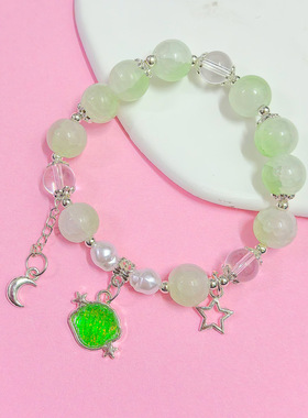 新款10mm玉碎仿银手链海洋风甜美