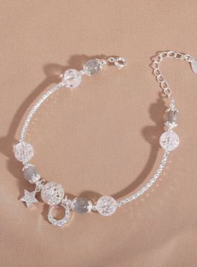 巴度简约水晶手链女白爆花月光石