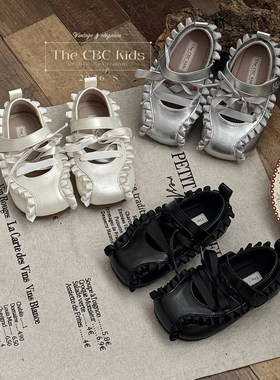 CBC 韩国童鞋女童公主鞋26春款褶皱花边芭蕾鞋玛丽珍单鞋儿童皮鞋