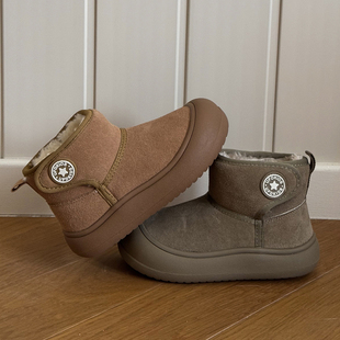 宝宝大棉鞋 2025冬季 加绒加厚男童短靴 真皮运动儿童雪地靴女款 ASM