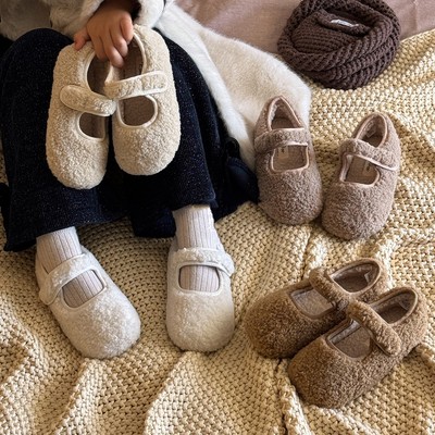 羊羔毛玛丽珍儿童毛毛鞋保暖加绒