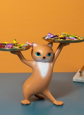 2026创意沙雕妖娆猫摆件客厅家居装饰品玄关钥匙收纳桌面托盘乔迁