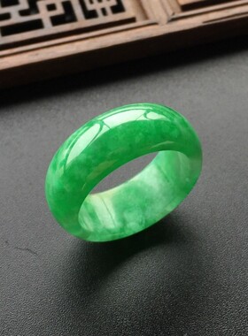 2026复古缅甸满绿翡翠干青铁龙生戒指祖母绿翡翠色玉石扳指指环男