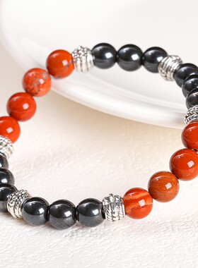 2026晶东珠宝 5A天然黑胆石红石图画石手链时尚百搭跨境男女手饰