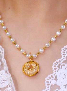 2025金丝网状水晶圈圈吊坠珍珠项链新款爆款轻奢高级感气质锁骨链