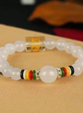 2026玛瑙玉髓六字真言圆珠手链女款单圈8mm珠子五行六字手串礼品