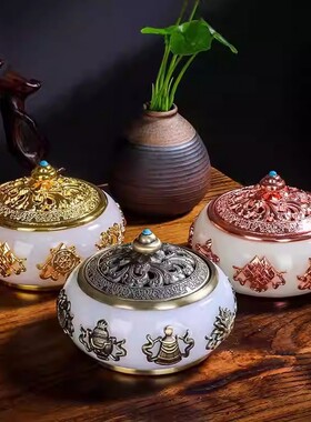 2026藏式家用供佛烟供炉 八吉祥盘香炉 多用熏香炉摆件