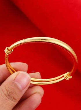 2026光圈合金镀银手镯光面圆肚推拉时尚手环韩版细款圆肚镀金鐲子