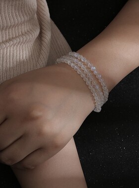 2026诚石 天然白月光石三圈手链 7A蓝月光石女款饰品 厂家