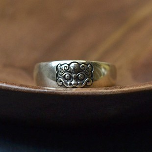 2026千叶泰银戒指男女复古开口中国风指环神兽护身平安食指戒可调