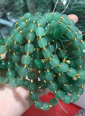 2026天然东陵玉手串翡翠色节节老型珠印度绿色士虎牙手牌手链