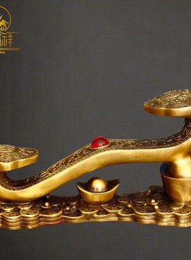 2026铜瑞祥铜如意摆件客厅纯黄铜新中式客厅电视柜办公室工艺开业
