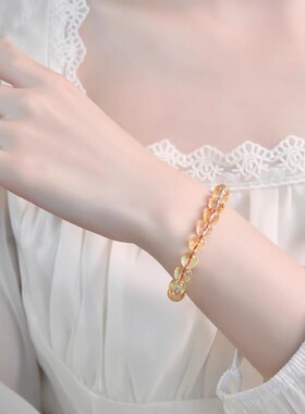 2026天然黄水晶手链女招财转运珠手串高级感冰透玉石单圈旺财黄色