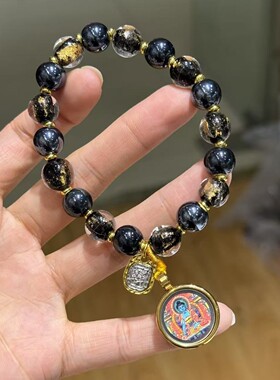 2026新款香灰琉璃金箔手串蓝色黄色唐卡扎基拉姆绿色手链女礼物小
