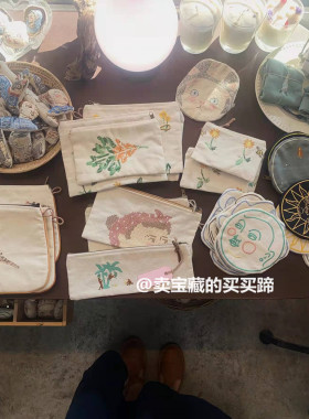 现货 泰国Playworks清迈小众文创设计手工棉麻布艺刺绣笔袋化妆包