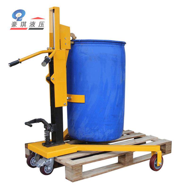 载重350kg脚踏式油桶搬运叉车手推油桶车三角型液压油桶搬运车