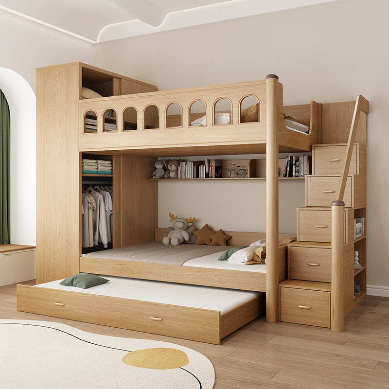 上床下柜儿童床书桌衣柜一体上下铺双层床家用小户型高低子母床